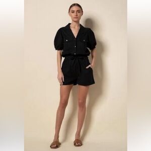 Tart Black Shortsleeved Button Up Romper